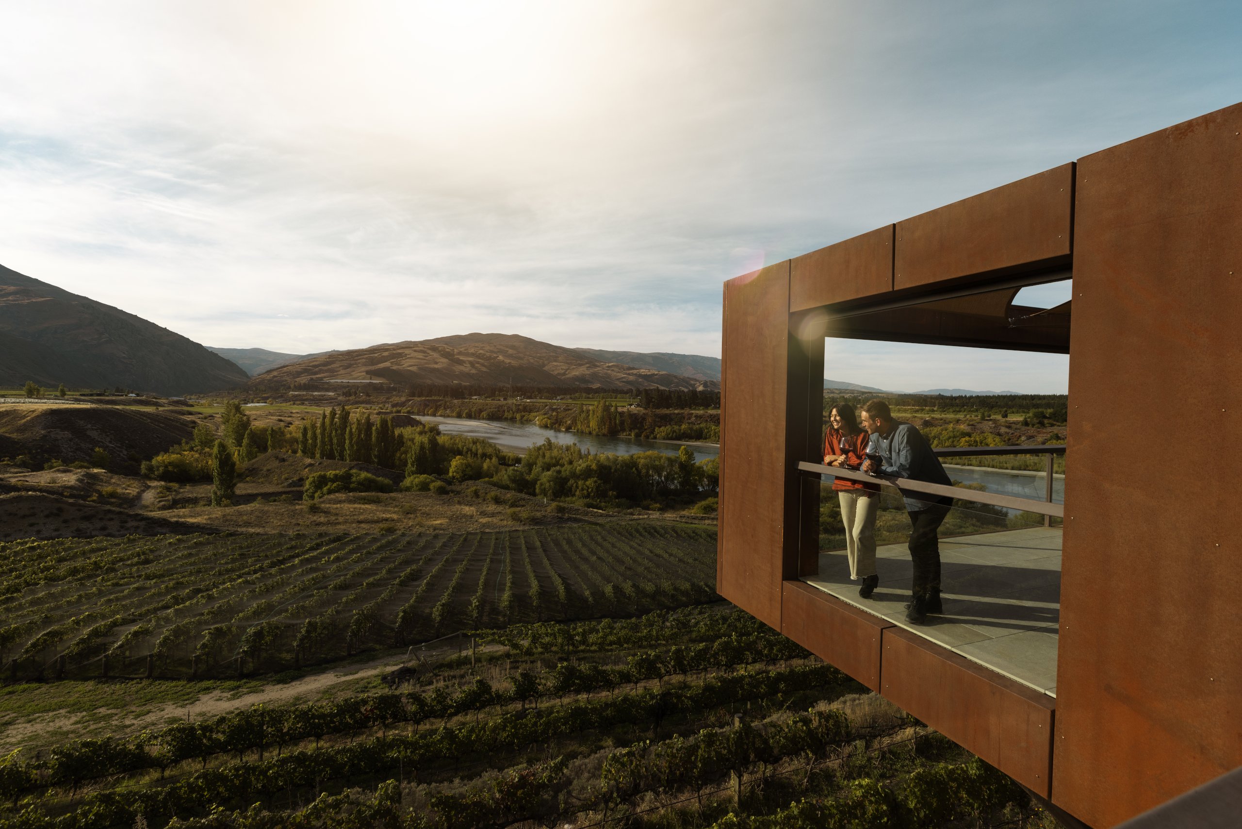 Tourists looking at expansive natural scenery