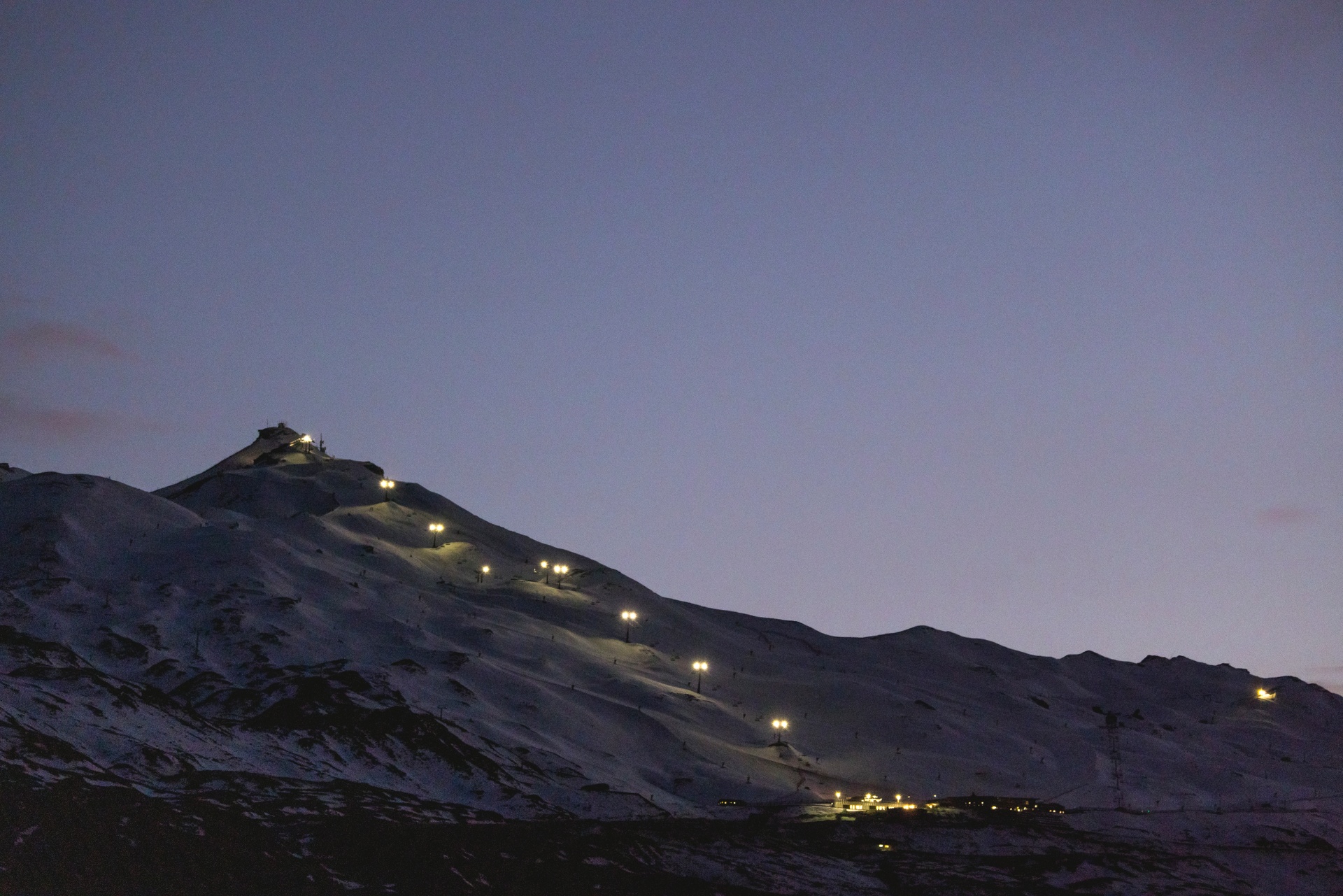 Night photo of ski slope